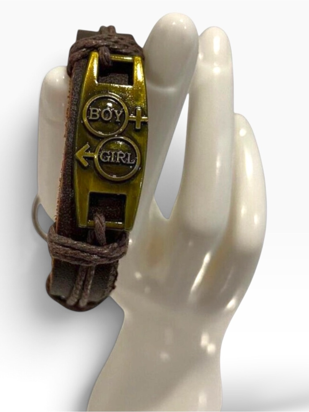 Handcrafted Leather & Cord Adjustable Bracelet With Boy & Girl Metal Charm